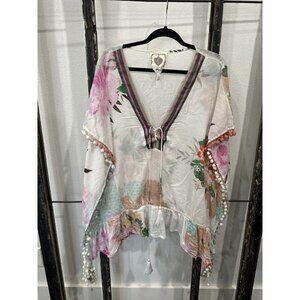 Z&L Europe floral print cotton pom-pom caftan swim cover-up